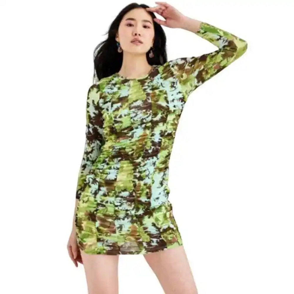 Future Collective Womens Bodycon Dress Size Medium Green Chiffon Lined New